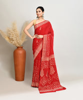 Deep Red Pure Light and Breezy Dabu Discharge Handblock Printed Premium Cotton Saree